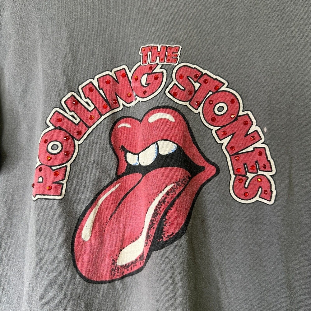 Rolling Stones Tee Women Gray Red Cotton Sequins Mick Jagger Rocker T-shirt XXL - Picture 2 of 6